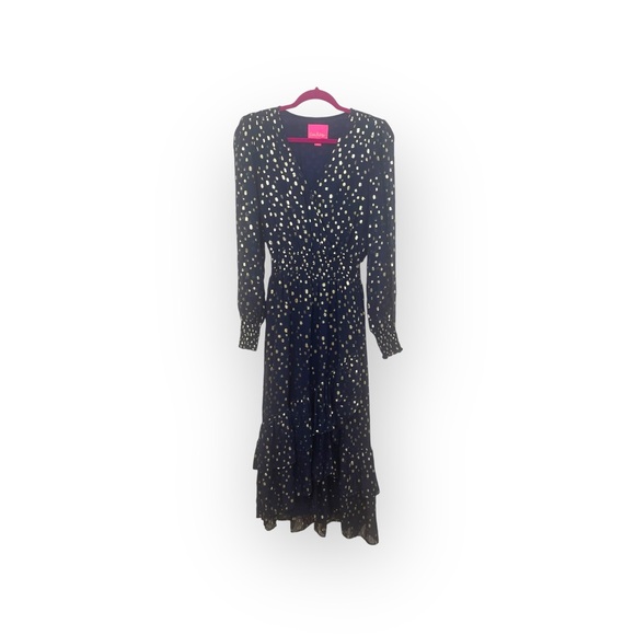 new Lilly Pulitzer 𖦹 Cristiana Chiffon Midi Dress 𖦹 Navy Viscose Metallic 𖦹 4 - Picture 5 of 17